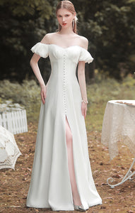 Hazel Off-shoulder Front Slit Back Bandage Bride Dress