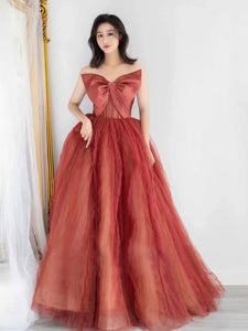 Camille Front Bowknot Tulle Maxi Dress