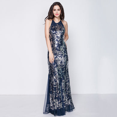 Jodie Backless Embroidered Sequin Maxi Dress