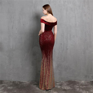 Boat Neck Velvet Contrast Mermaid Maxi Dress