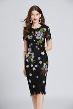 Women Lace Dress Hollow Out Flower Embroidery Wrap Dress