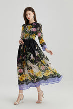 Ladies O-Neck Vintage Floral Printing  Long Dresses