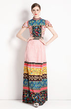 Boho printed lace stitching dress long skirt
