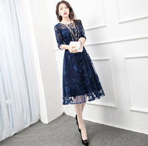 Half Sleeve Round Neck Embroidered Fit Dress