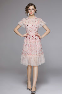 Super Sweet Temperament Embroidered Women Light Pink High Quality Dress