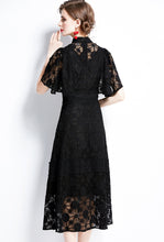 Ladies Summer Slim Black Lace Flare Midi Dress