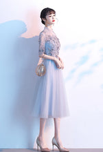 Elegant Fashion Half Sleeve Beaded Flower Chiffon Party Evening Dress