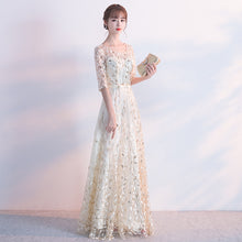 Round Neck Leaf Embroidered Mesh Long Dress