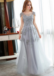 A line Lace Pleating Long Dress