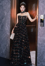 Ladies Elegant Party Sleeveless Strapless Floor Length Beaded Sequin Evening Dress