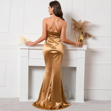 High-quality Sexy Cowl Neck Backless Sleeveless Satins Evening Dresses