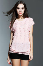 Cap Sleeve Embroidery Silk Top