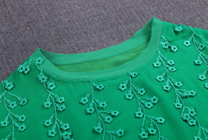 Cap Sleeve Embroidery Silk Top