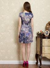 Cap Sleeve Pleated Silk Printed Dress