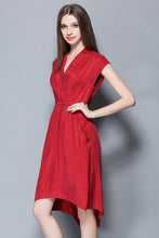 V-neck Cupro Shift Dress With Waist Belt