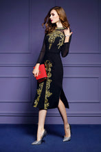LONG MESH SLEEVE EMBROIDERY FIT AND SHIFT DRESS