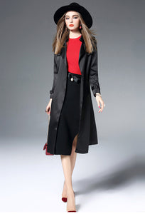 LONG SLEEVE TURN OVER COLLAR TRENCH COAT W/BELT