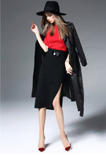 LONG SLEEVE TURN OVER COLLAR TRENCH COAT W/BELT