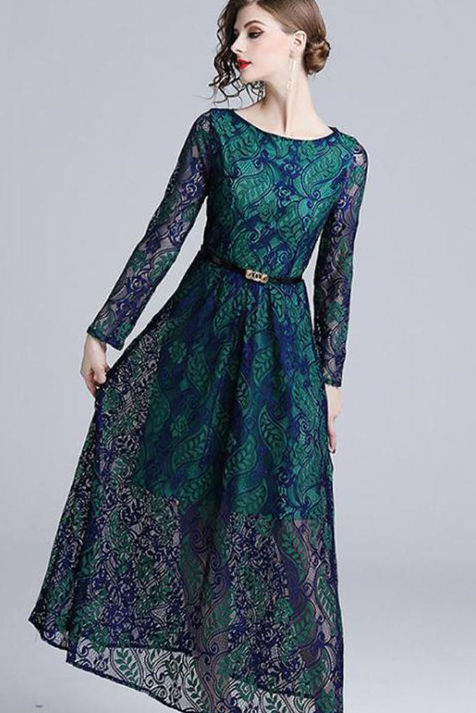 Long Sleeve Lace Maxi Dress - M in Clearance