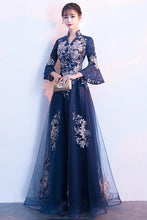 HALF FLARE SLEEVE STAND UP COLLAR PATCHWORK TULLE GOWN