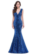 SLEEVELESS DEEP V-NECK SEQUIN FISHTAIL FORMAL DRESS