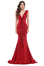 SLEEVELESS DEEP V-NECK SEQUIN FISHTAIL FORMAL DRESS