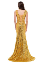 SLEEVELESS DEEP V-NECK SEQUIN FISHTAIL FORMAL DRESS
