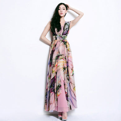 Abstract Ruffle Tulip Maxi Dress