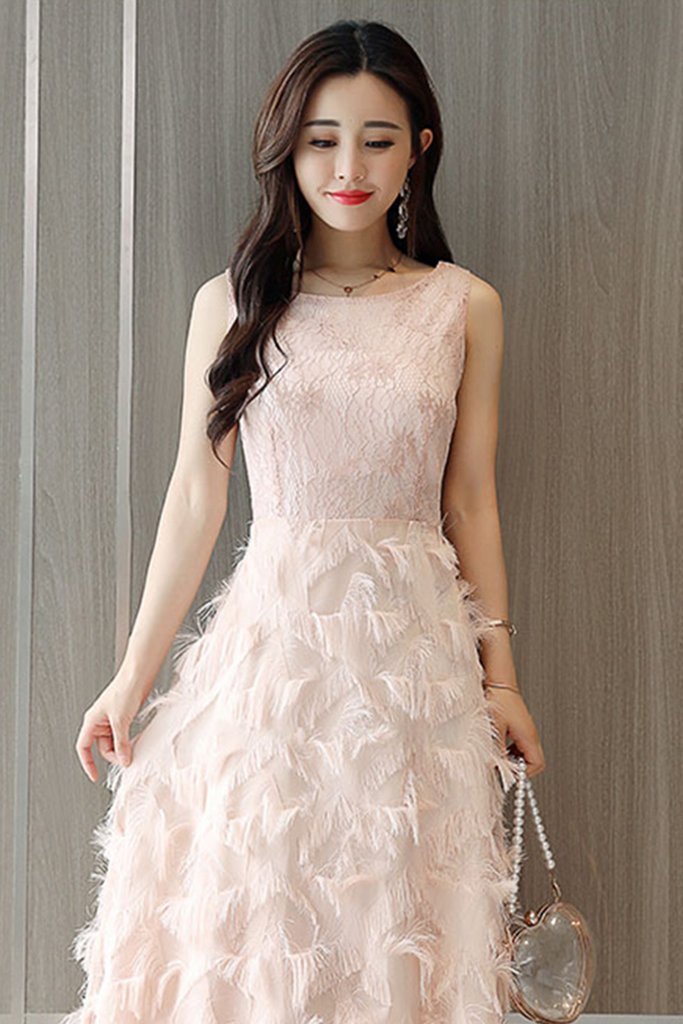 Feather Skirt Lace Sleeveless Dress