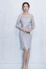3/4 SLEEVE HOLLOW OUT LACE SHEATH DRESS WITH WAIST BOWKNOT