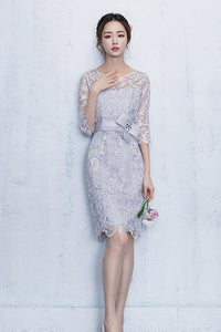 3/4 SLEEVE HOLLOW OUT LACE SHEATH DRESS WITH WAIST BOWKNOT