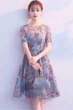 Short Sleeve Embroidered Tulle Midi Dress