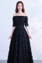 HALF SLEEVE OFF SHOULDER SHAGGY MAXI FORMAL DRESS