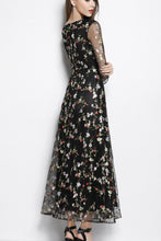 LONG SLEEVE EMBROIDERY ORGANZA LONG DRESS - L in clearance