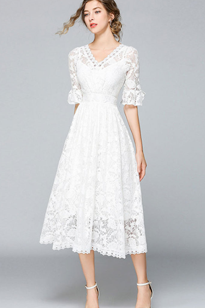 Half Ruffle Sleeve Hollow Out Lace Dress – Vicky and Lucas