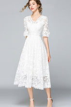 Half Ruffle Sleeve Hollow Out Lace Dress