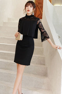3/4 FLARE SLEEVE PLEATED TOP AND PENCIL SKIRT TWO-PIECE SET