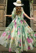 SLEEVE SIDE SLIT FLORAL MAXI DRESS