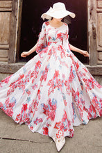 SLEEVE SIDE SLIT FLORAL MAXI DRESS