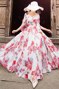 SLEEVE SIDE SLIT FLORAL MAXI DRESS