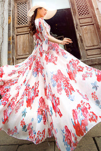 SLEEVE SIDE SLIT FLORAL MAXI DRESS