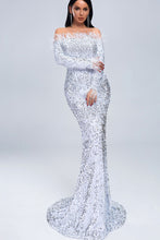 Off Shoulder Sequin Full Length Dress