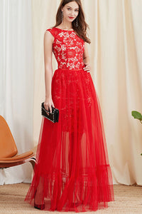 SLEEVELESS LACE MINI DRESS AND TULLE SKIRT TWO-PIECE SET