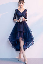 Half Sleeve Embroidered Double V-neck Layered High LowTulle Formal Dress