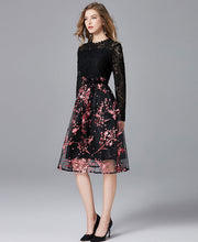 Long Sleeve Contrast Lace A-line Dress
