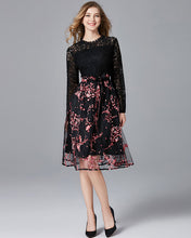 Long Sleeve Contrast Lace A-line Dress