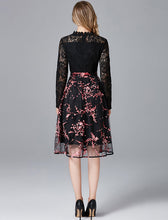Long Sleeve Contrast Lace A-line Dress