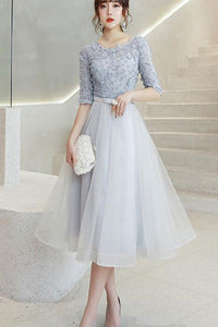 Half Sleeve Patchwork Contrast Tulle A-line Dress