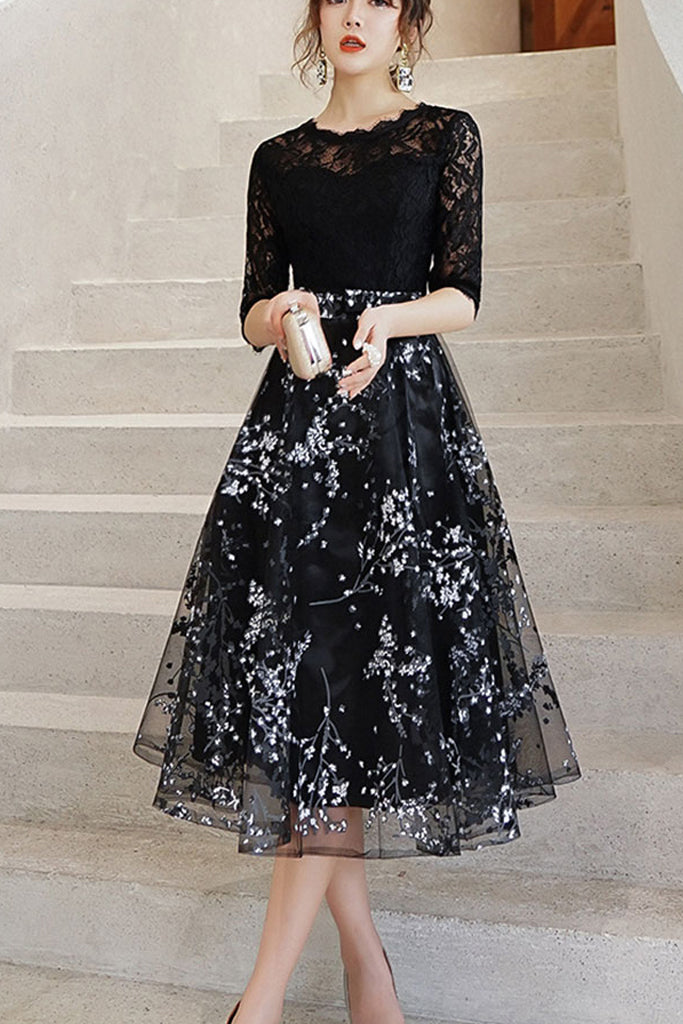 Half Sleeve Lace Top Contrast Midi Dress - Black S in Clearance  Vicky and  Lucas
