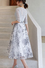 Half Sleeve Lace Top Contrast Midi Dress